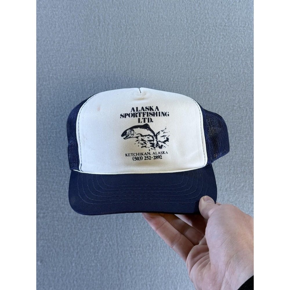 Vintage Alaska Sportfishing Hat Cap Snap Back Mens One Size Blue Mesh Trucker